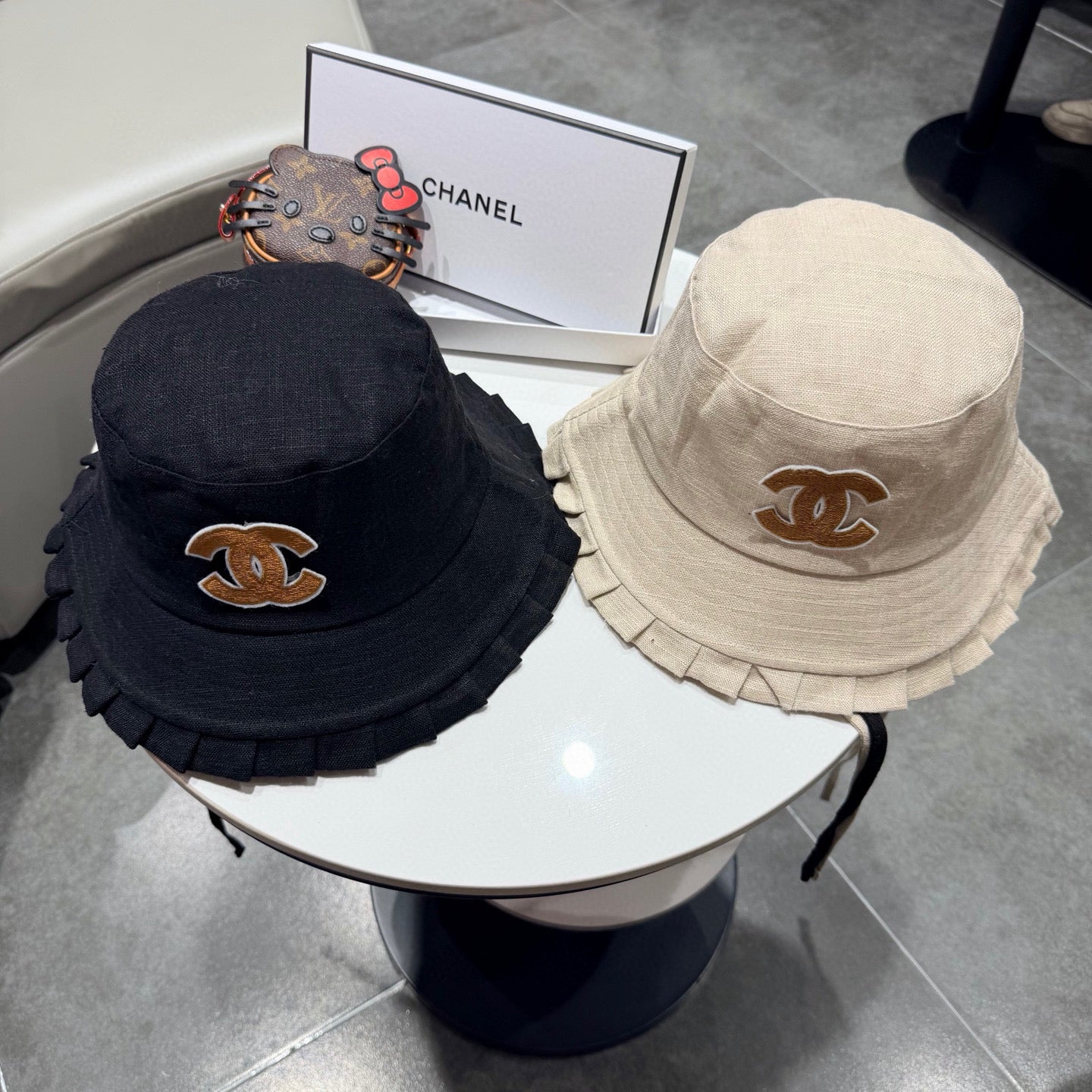 Chanel Japanese Style Strappy Bucket Hat Black in Linen 192309