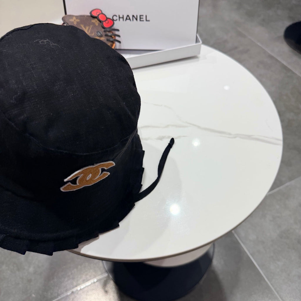 Chanel Japanese Style Strappy Bucket Hat Black in Linen 192309