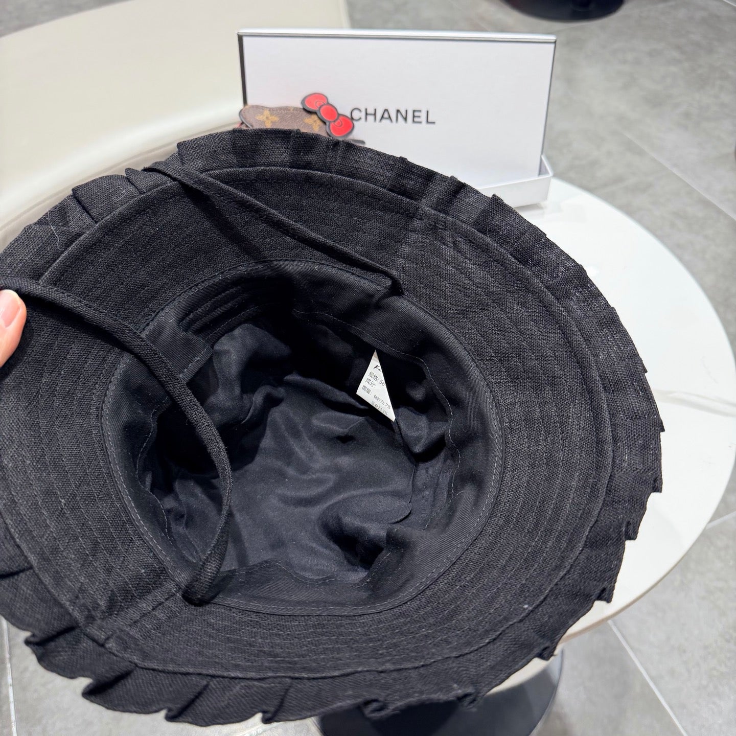 Chanel Japanese Style Strappy Bucket Hat Black in Linen 192309