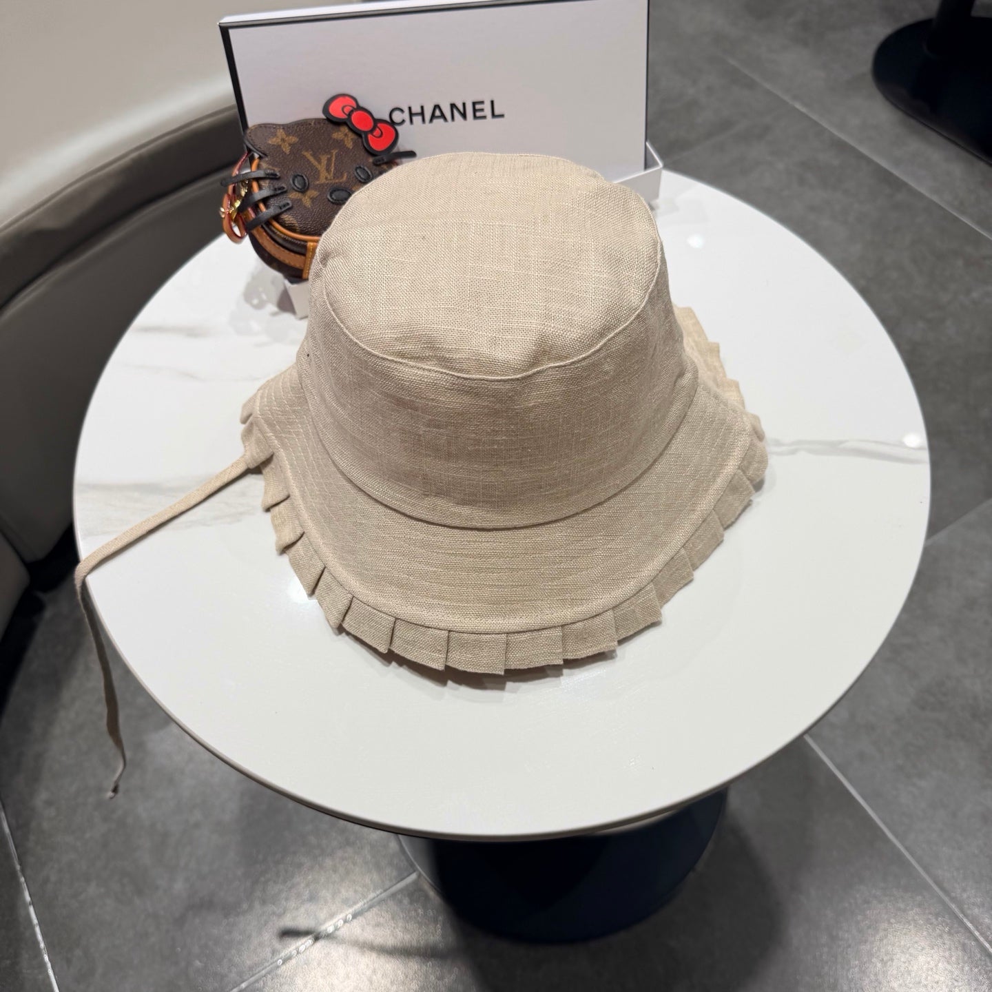 Chanel Japanese Style Strappy Bucket Hat Cream in Linen 192308