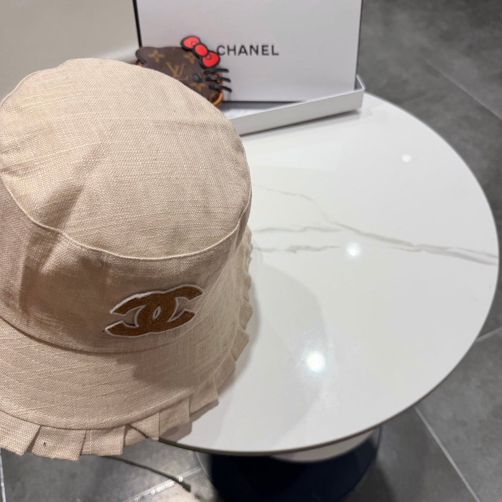 Chanel Japanese Style Strappy Bucket Hat Cream in Linen 192308