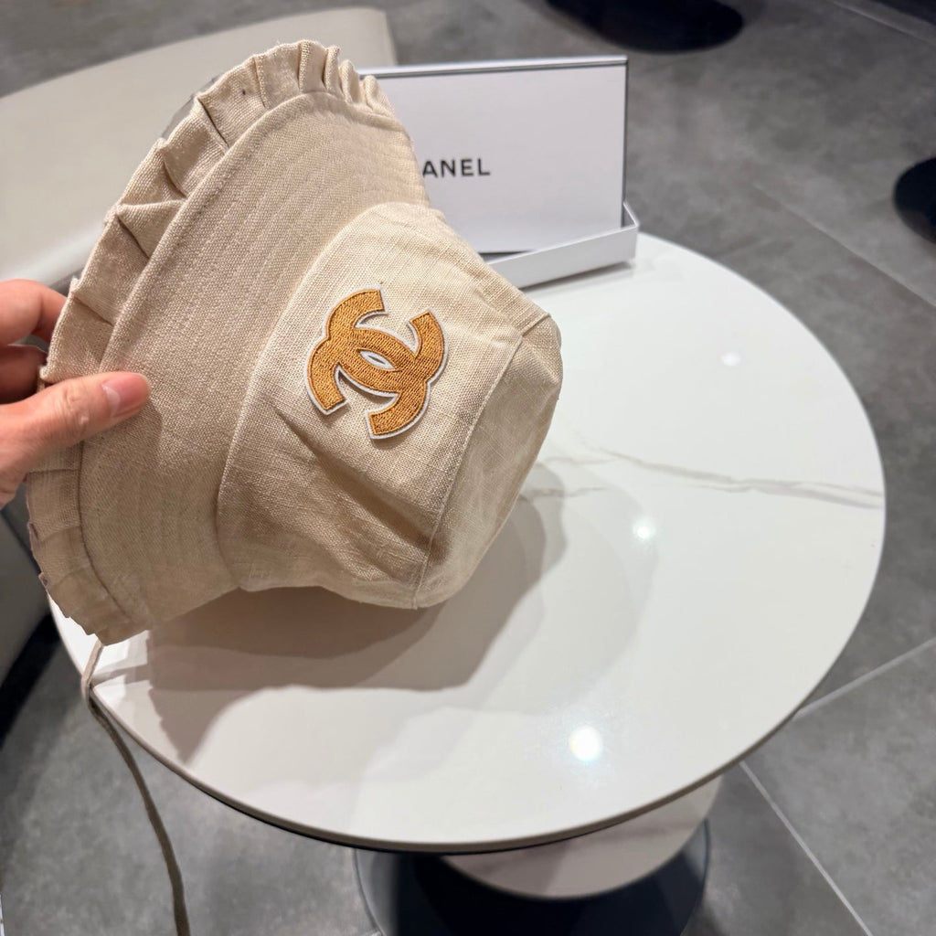 Chanel Japanese Style Strappy Bucket Hat Cream in Linen 192308