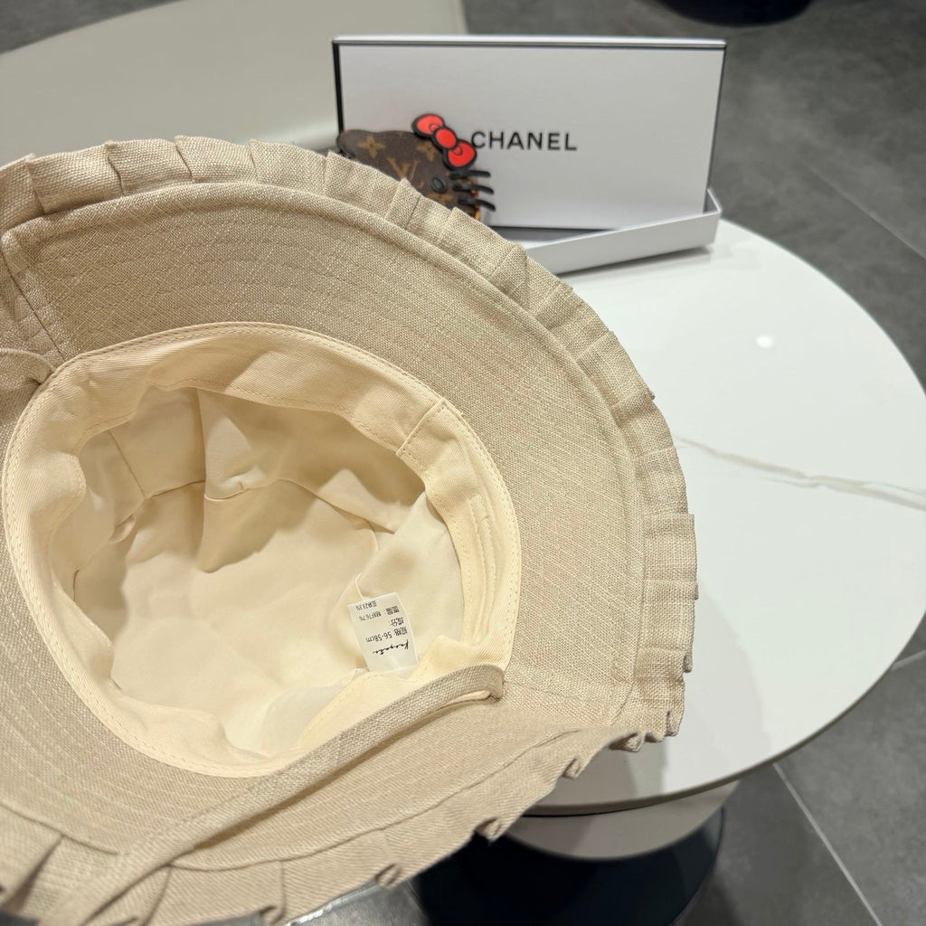 Chanel Japanese Style Strappy Bucket Hat Cream in Linen 192308