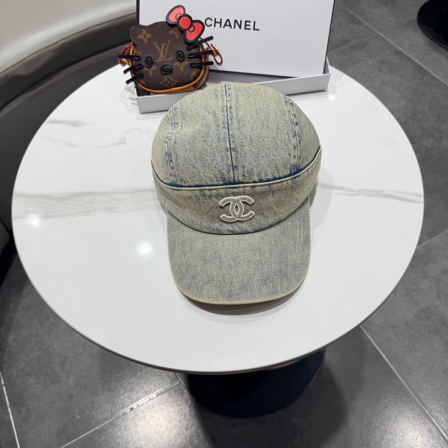 Chanel Vintage Washed Gray Denim Baseball Cap 192307