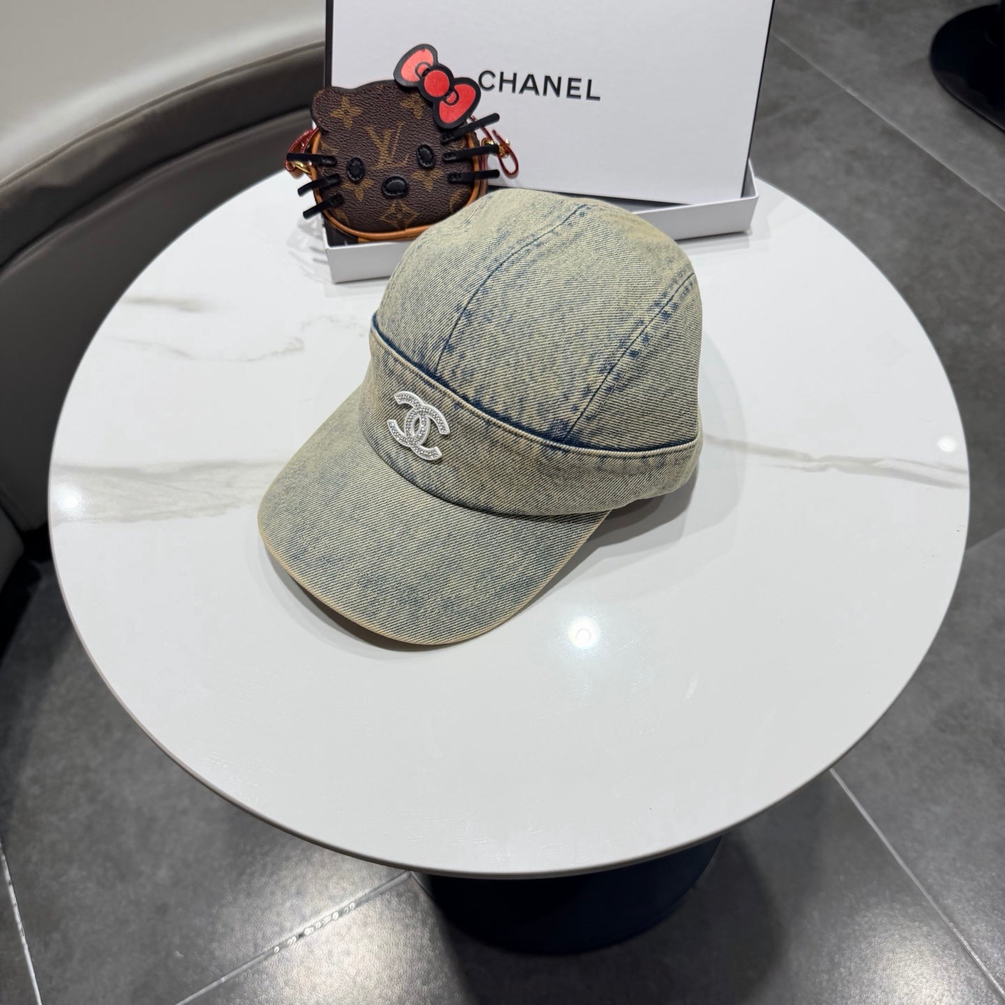 Chanel Vintage Washed Gray Denim Baseball Cap 192307
