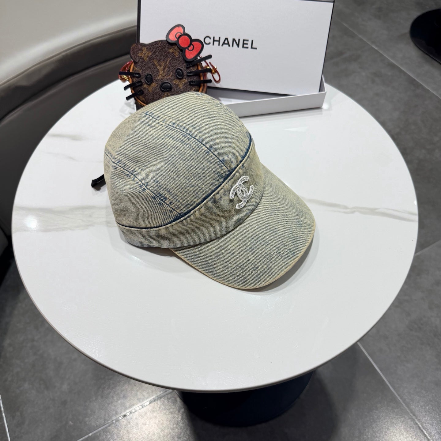 Chanel Vintage Washed Gray Denim Baseball Cap 192307