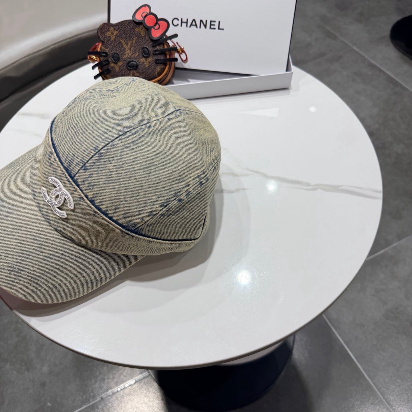 Chanel Vintage Washed Gray Denim Baseball Cap 192307