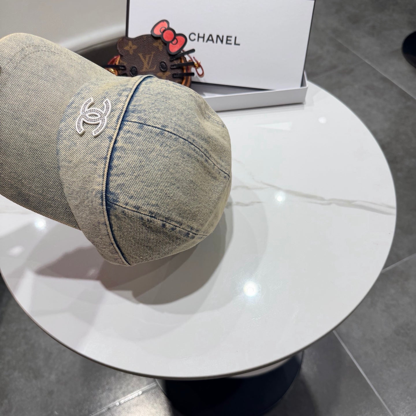 Chanel Vintage Washed Gray Denim Baseball Cap 192307