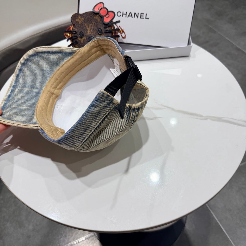Chanel Vintage Washed Gray Denim Baseball Cap 192307