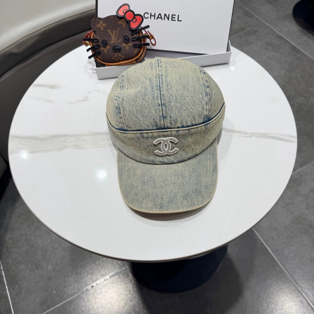 Chanel Vintage Washed Gray Denim Baseball Cap 192307