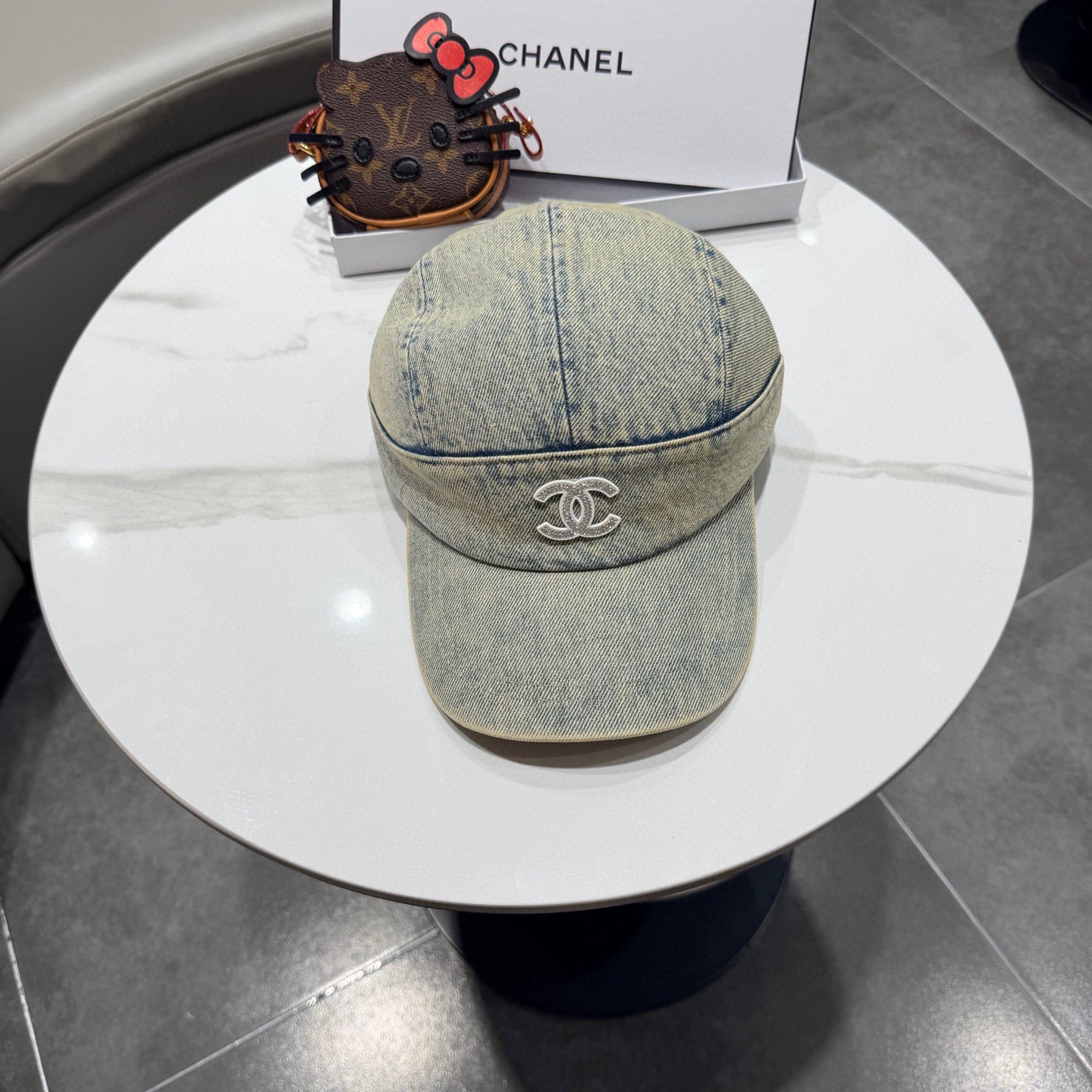 Chanel Vintage Washed Gray Denim Baseball Cap 192307