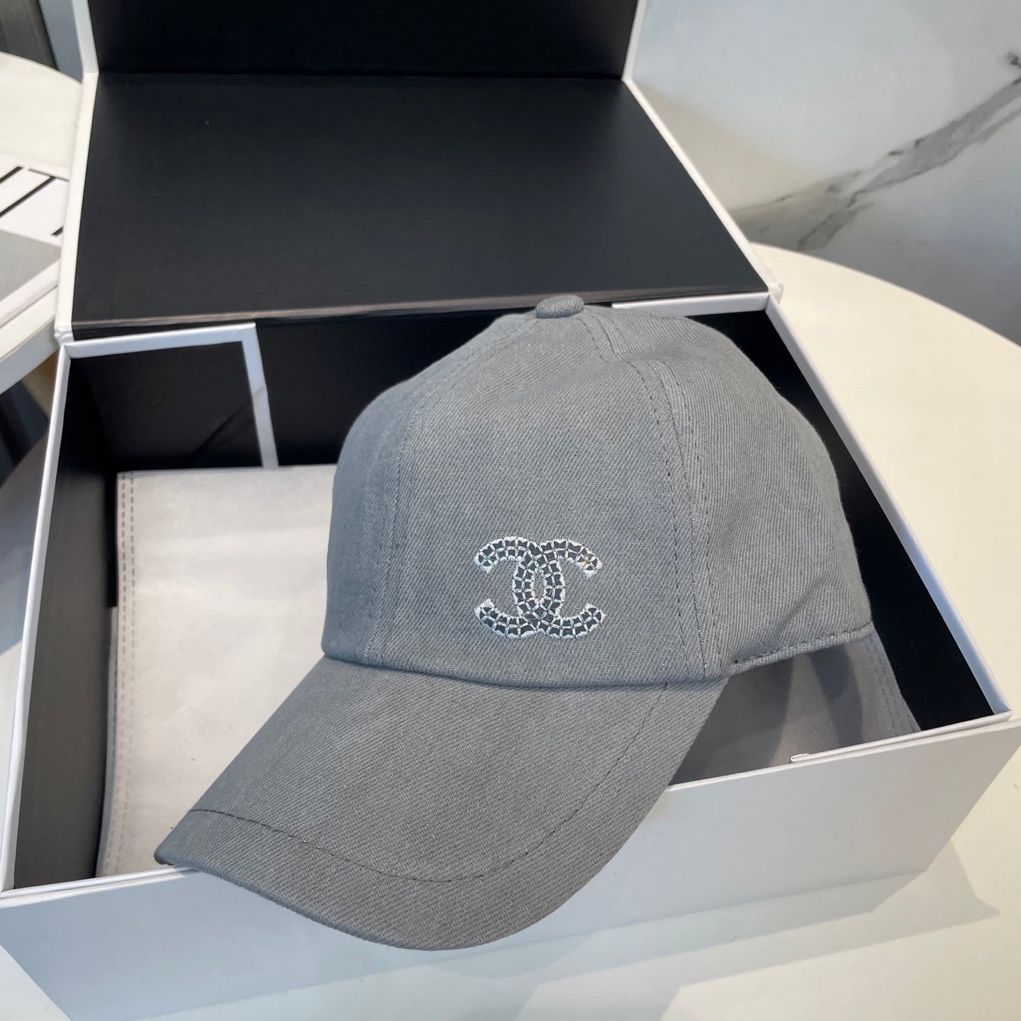 Chanel Washed Denim Baseball Cap Grey in Cotton 192166