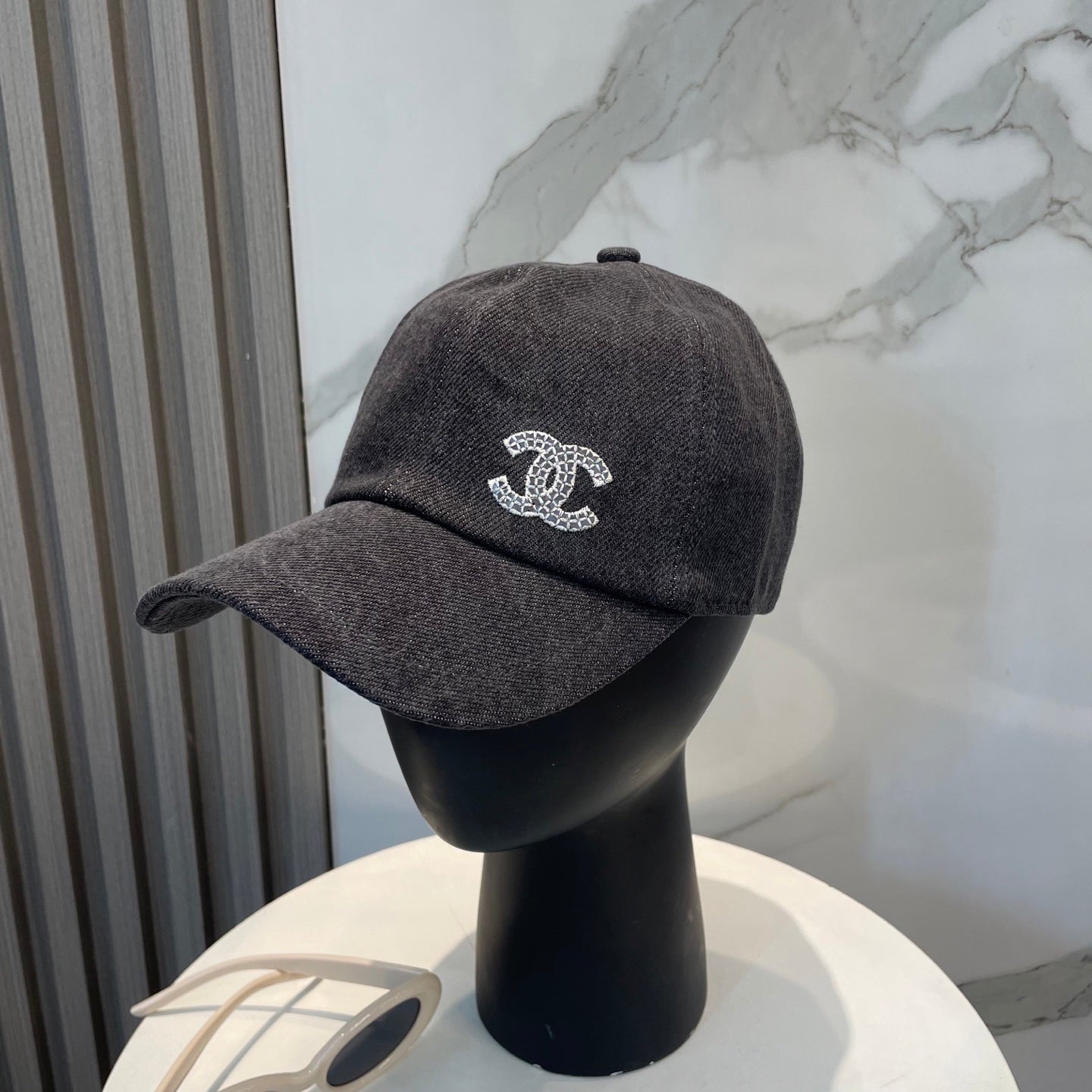Chanel Washed Denim Baseball Cap Black in Cotton 192165