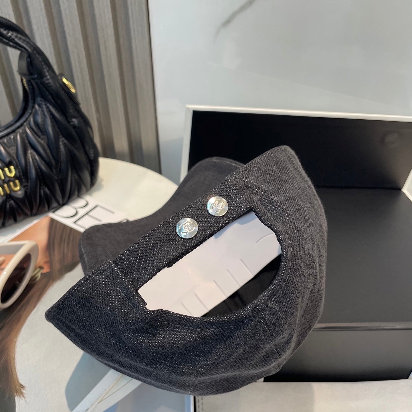 Chanel Washed Denim Baseball Cap Black in Cotton 192165