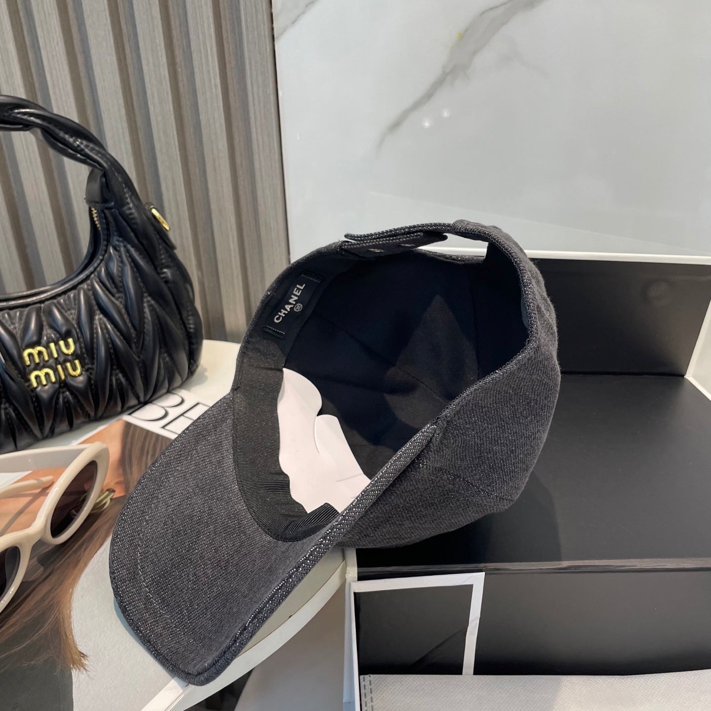 Chanel Washed Denim Baseball Cap Black in Cotton 192165