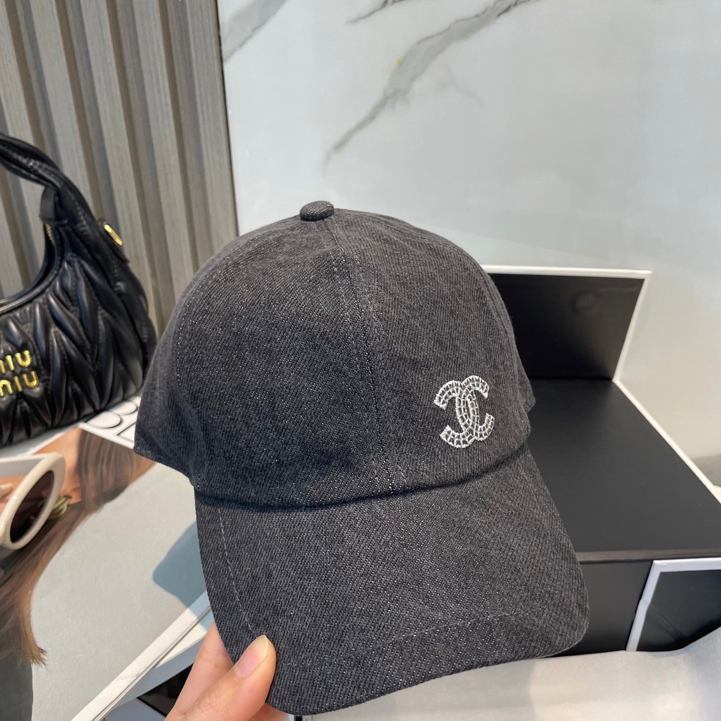 Chanel Washed Denim Baseball Cap Black in Cotton 192165