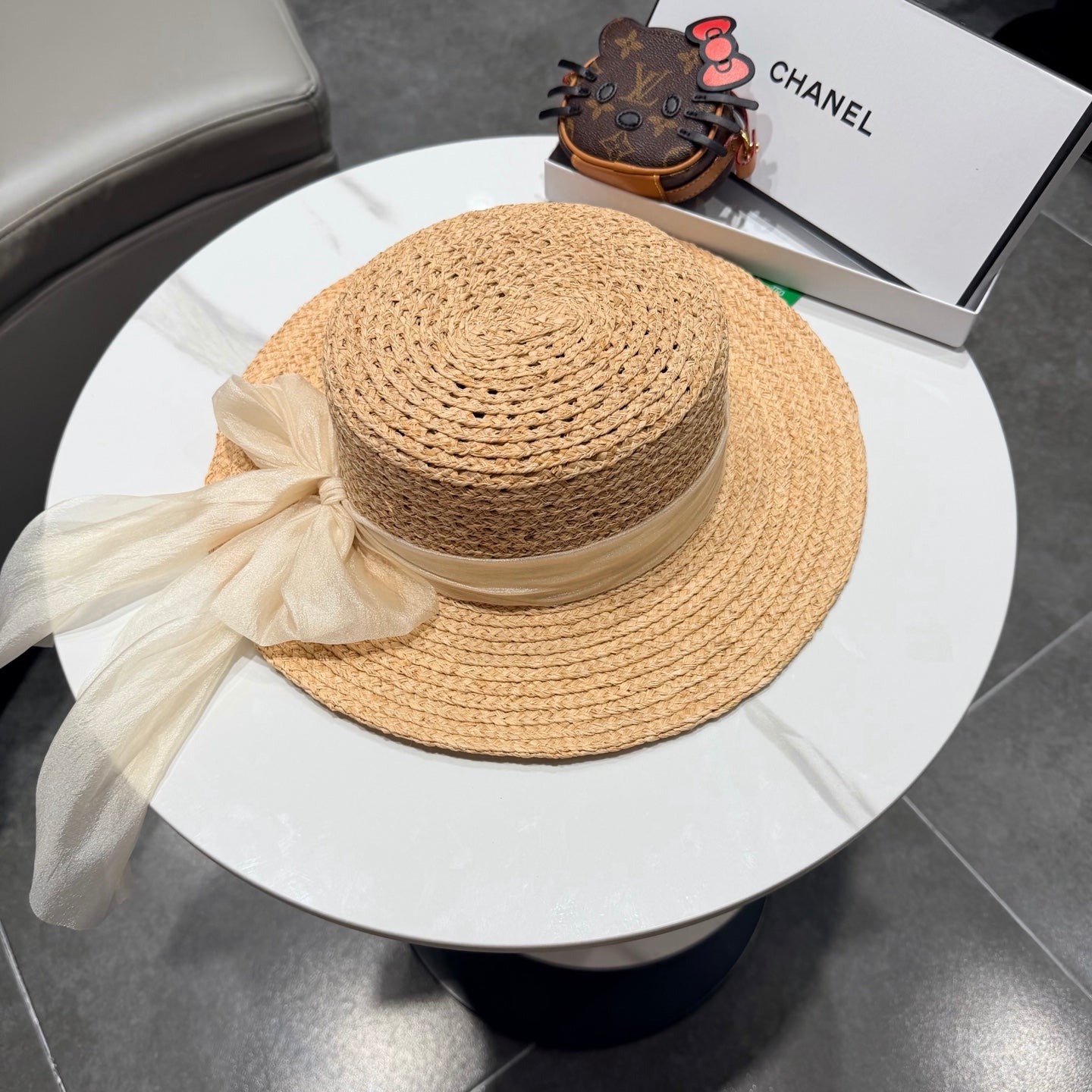 Chanel Straw Hat Beige Yellow in Raffia 192105