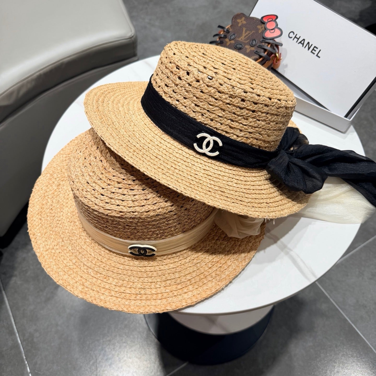 Chanel Straw Hat Beige Yellow in Raffia 192105