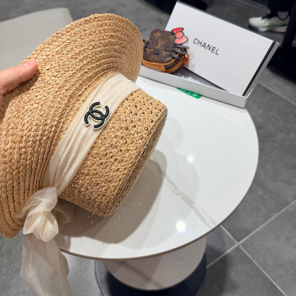 Chanel Straw Hat Beige Yellow in Raffia 192105