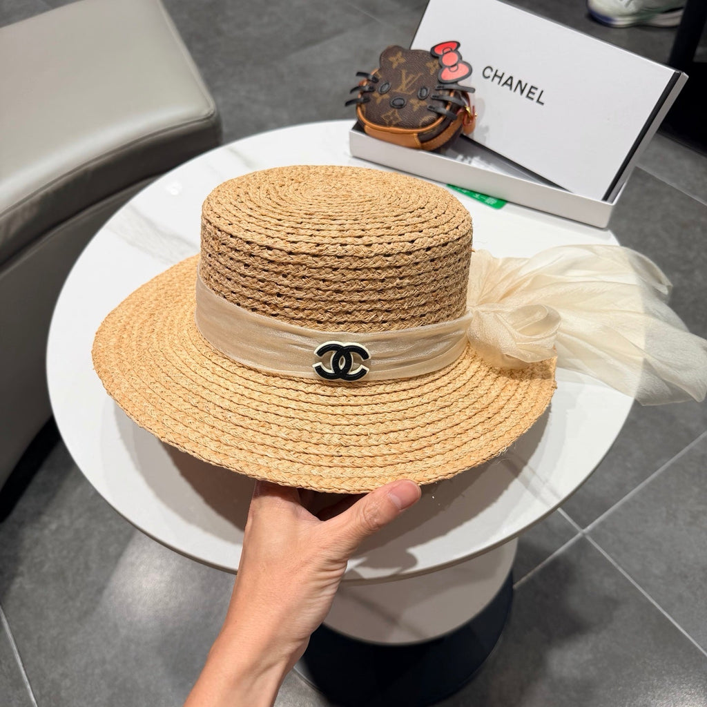 Chanel Straw Hat Beige Yellow in Raffia 192105