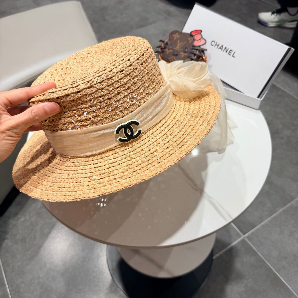 Chanel Straw Hat Beige Yellow in Raffia 192105