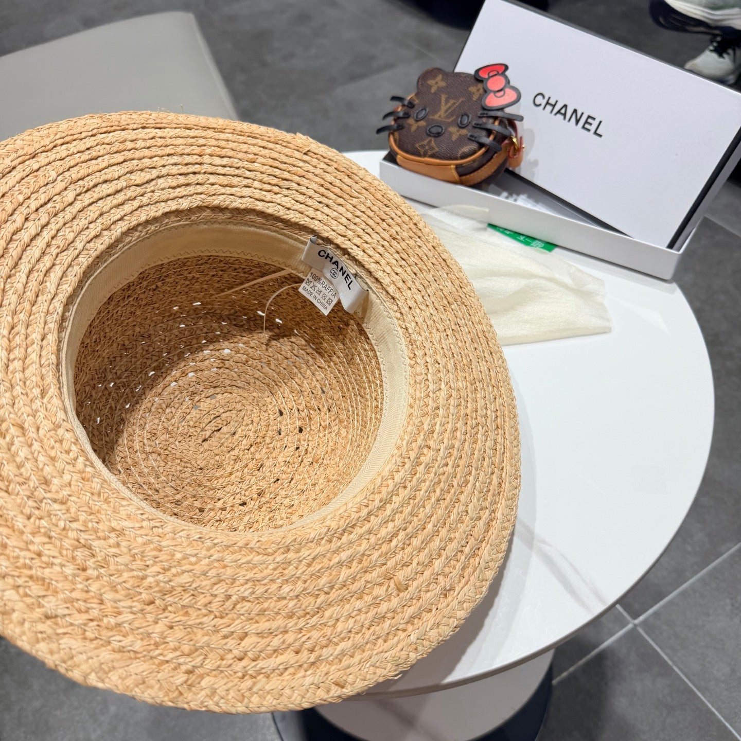 Chanel Straw Hat Beige Yellow in Raffia 192105