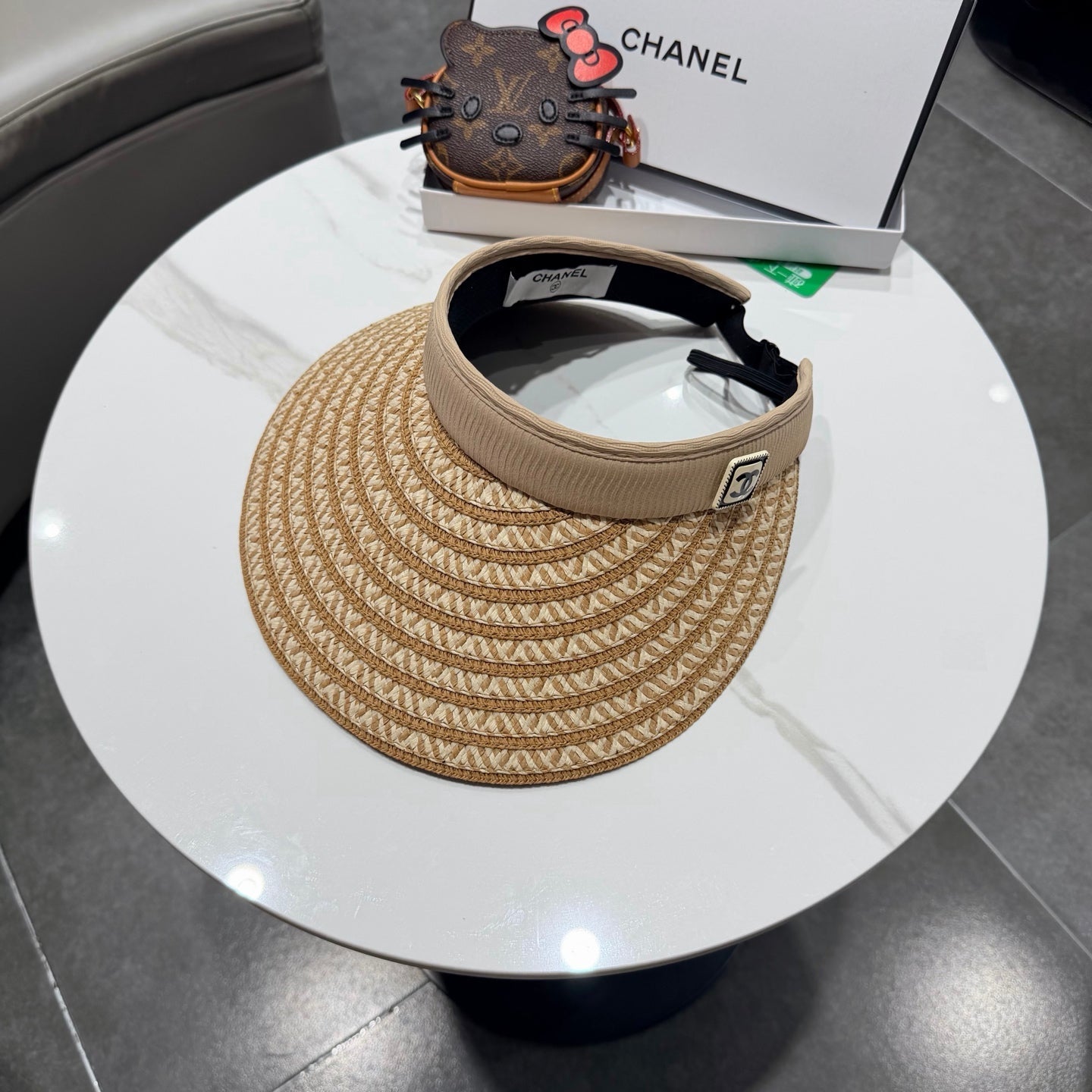 Chanel Open Visor Hat Color Straw in Cloth 192287