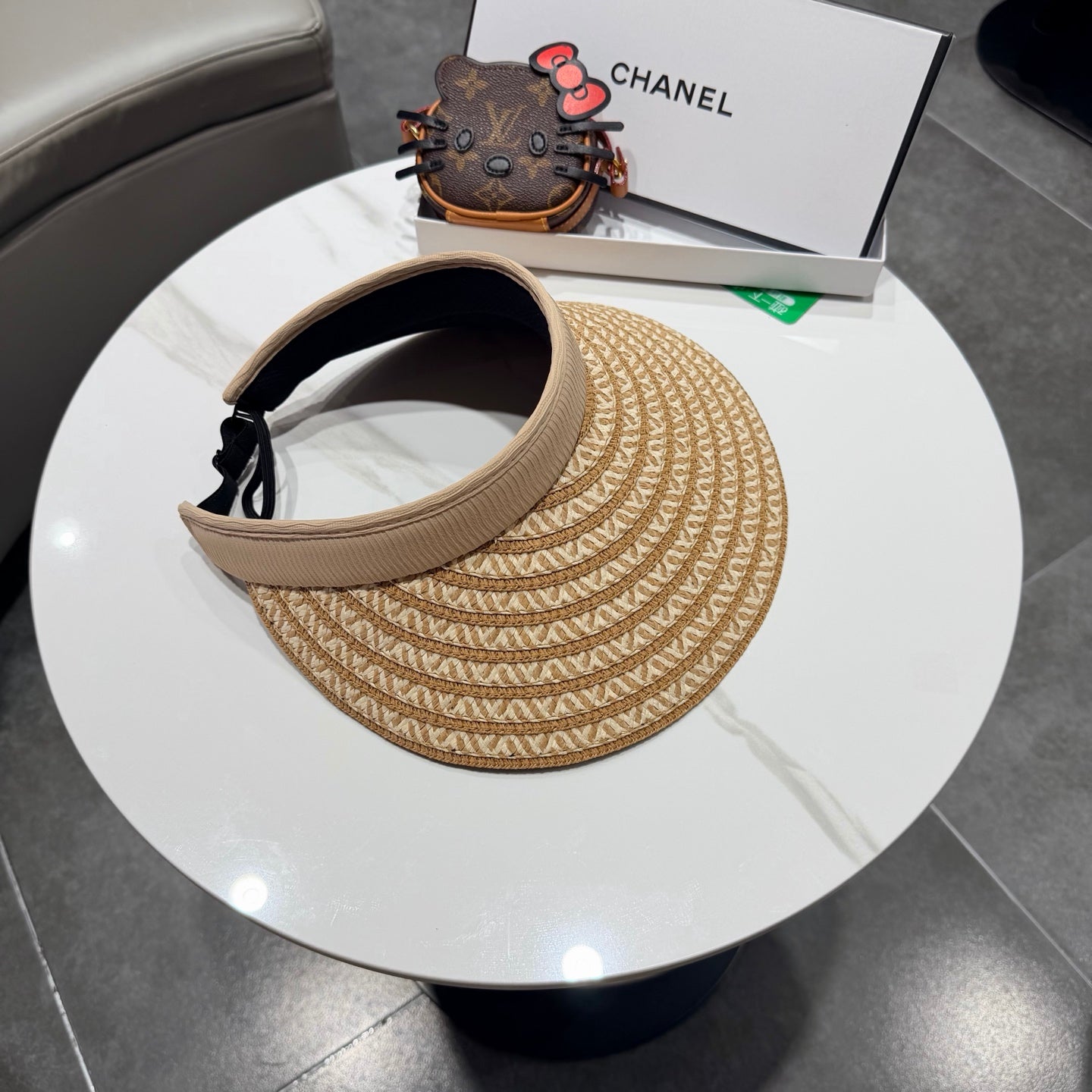Chanel Open Visor Hat Color Straw in Cloth 192287