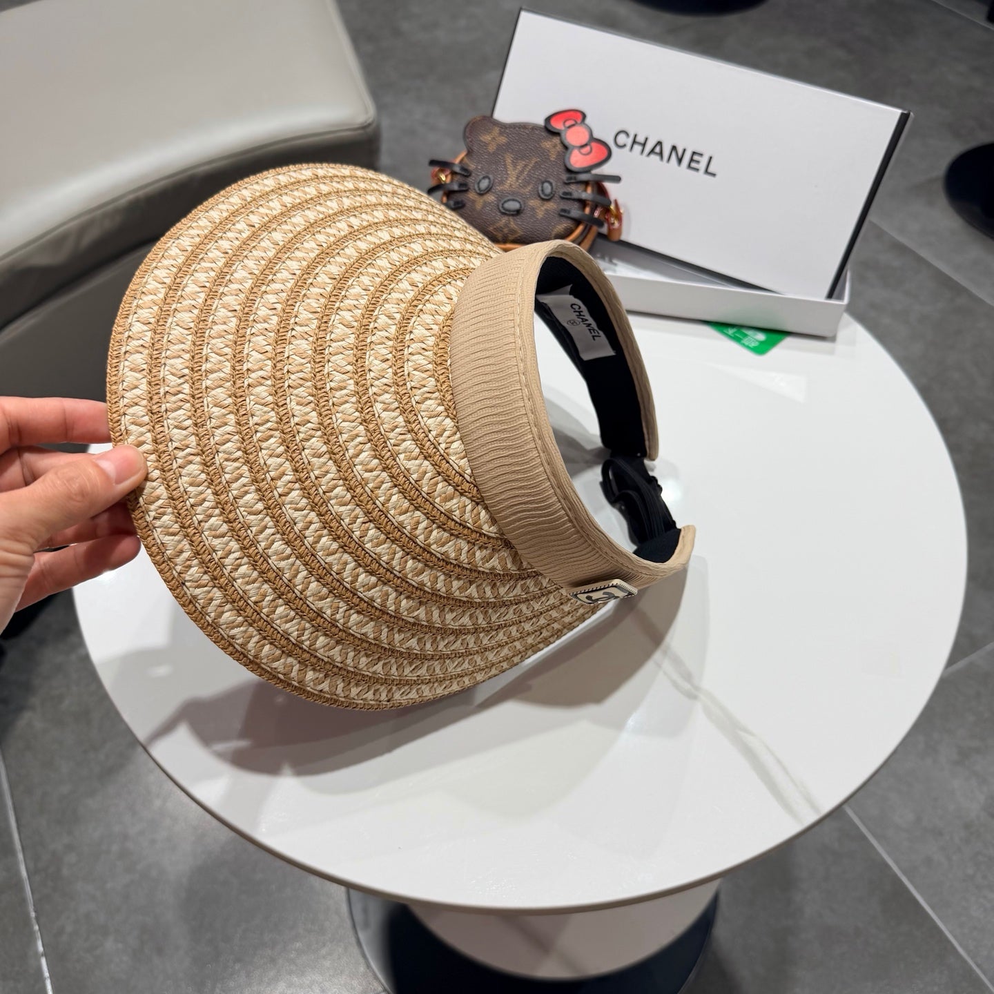 Chanel Open Visor Hat Color Straw in Cloth 192287