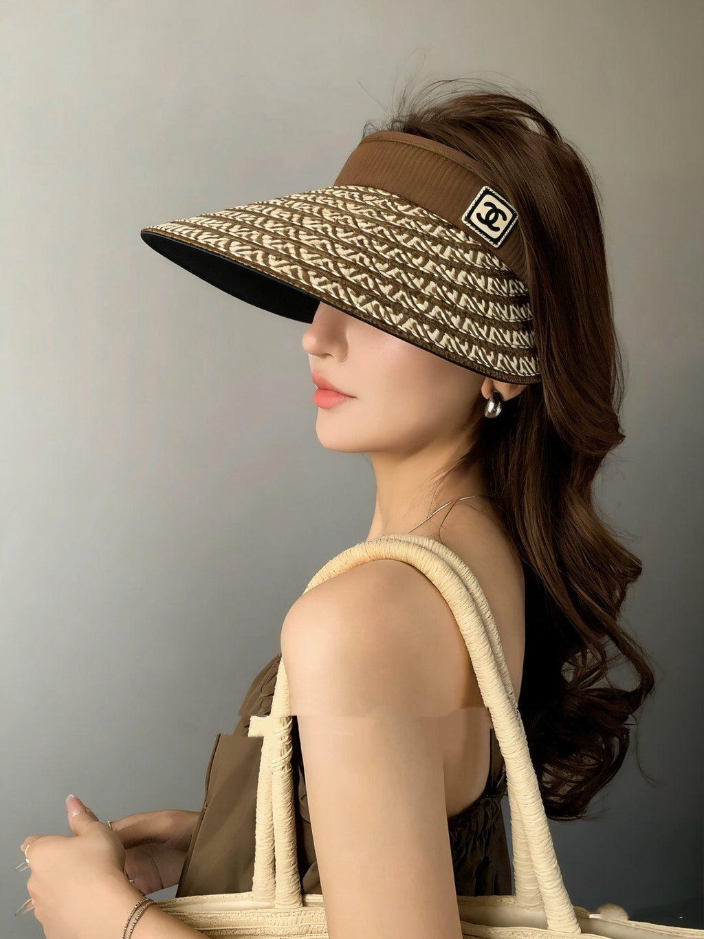 Chanel Open Visor Hat Brown in Cloth 192286