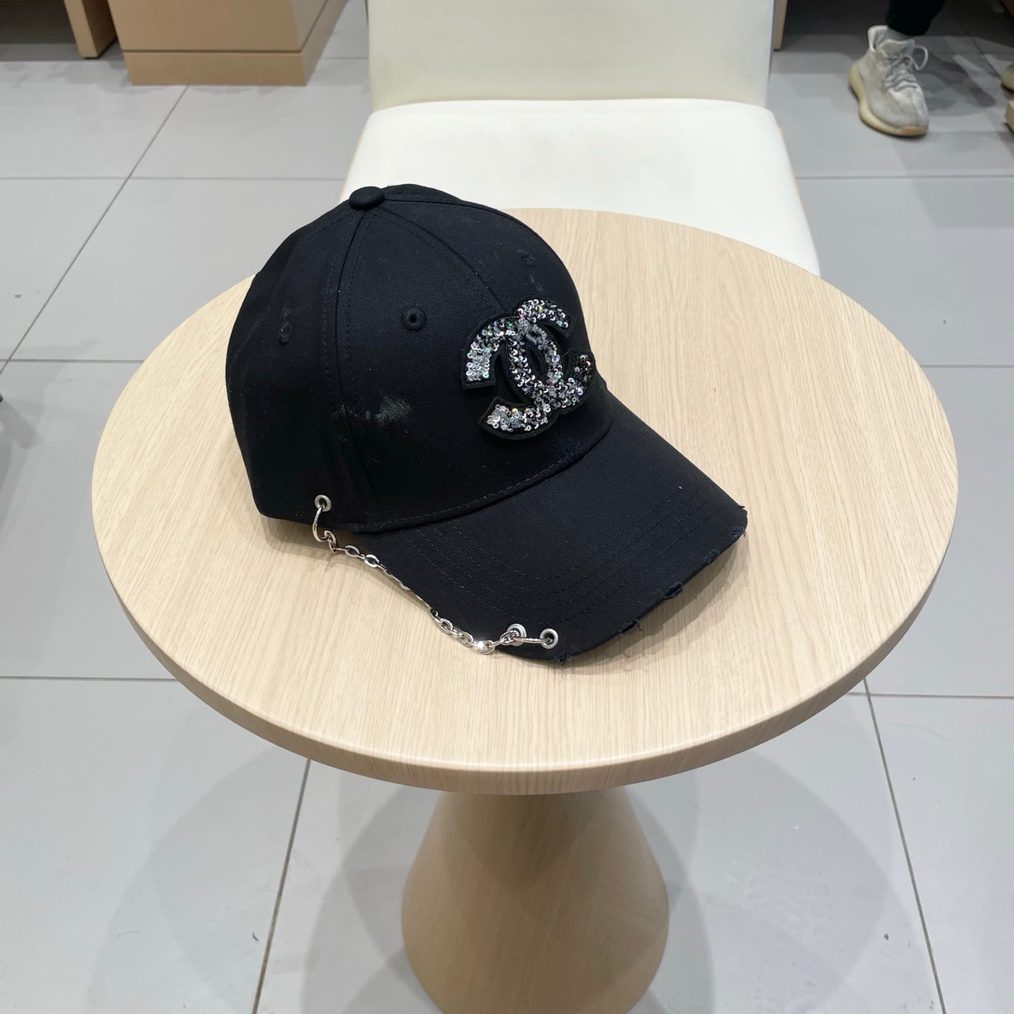 Chanel Baseball Cap with Chain Black in Cloth 192201