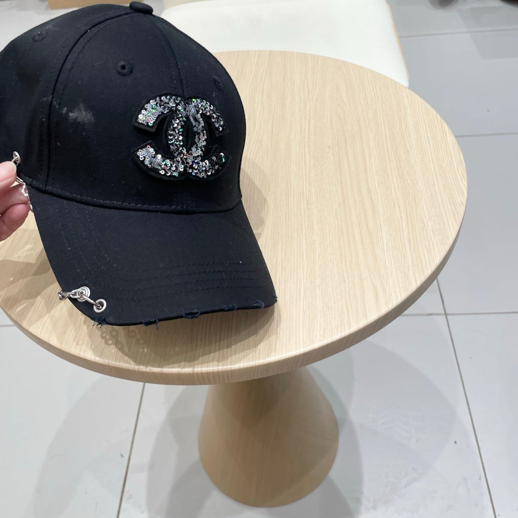 Chanel Baseball Cap with Chain Black in Cloth 192201