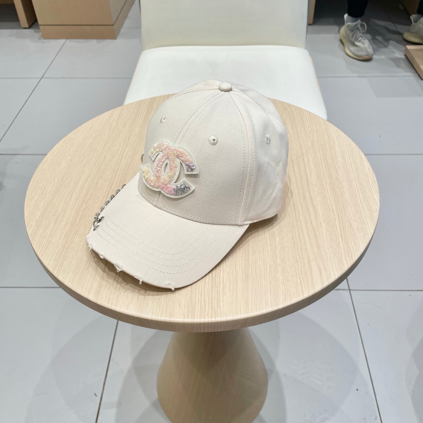 Chanel Baseball Cap with Chain Beige in Cloth 192200