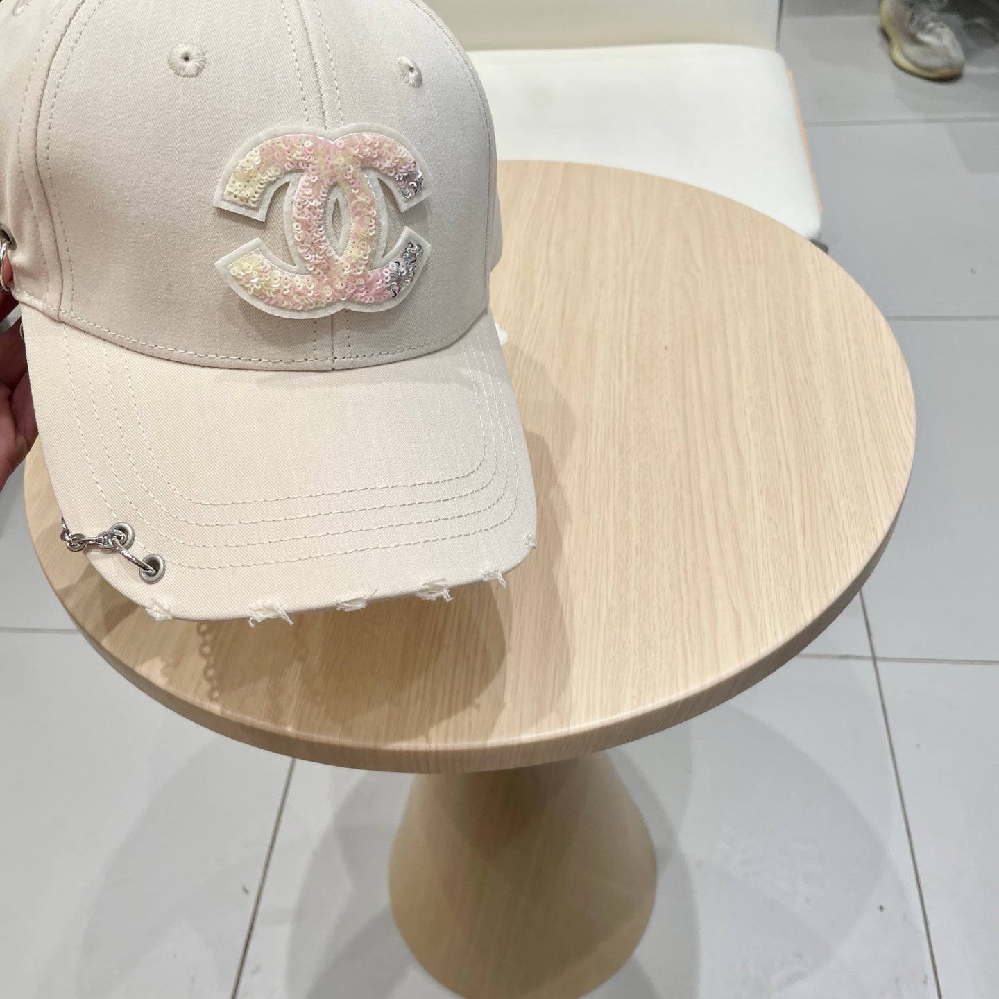 Chanel Baseball Cap with Chain Beige in Cloth 192200