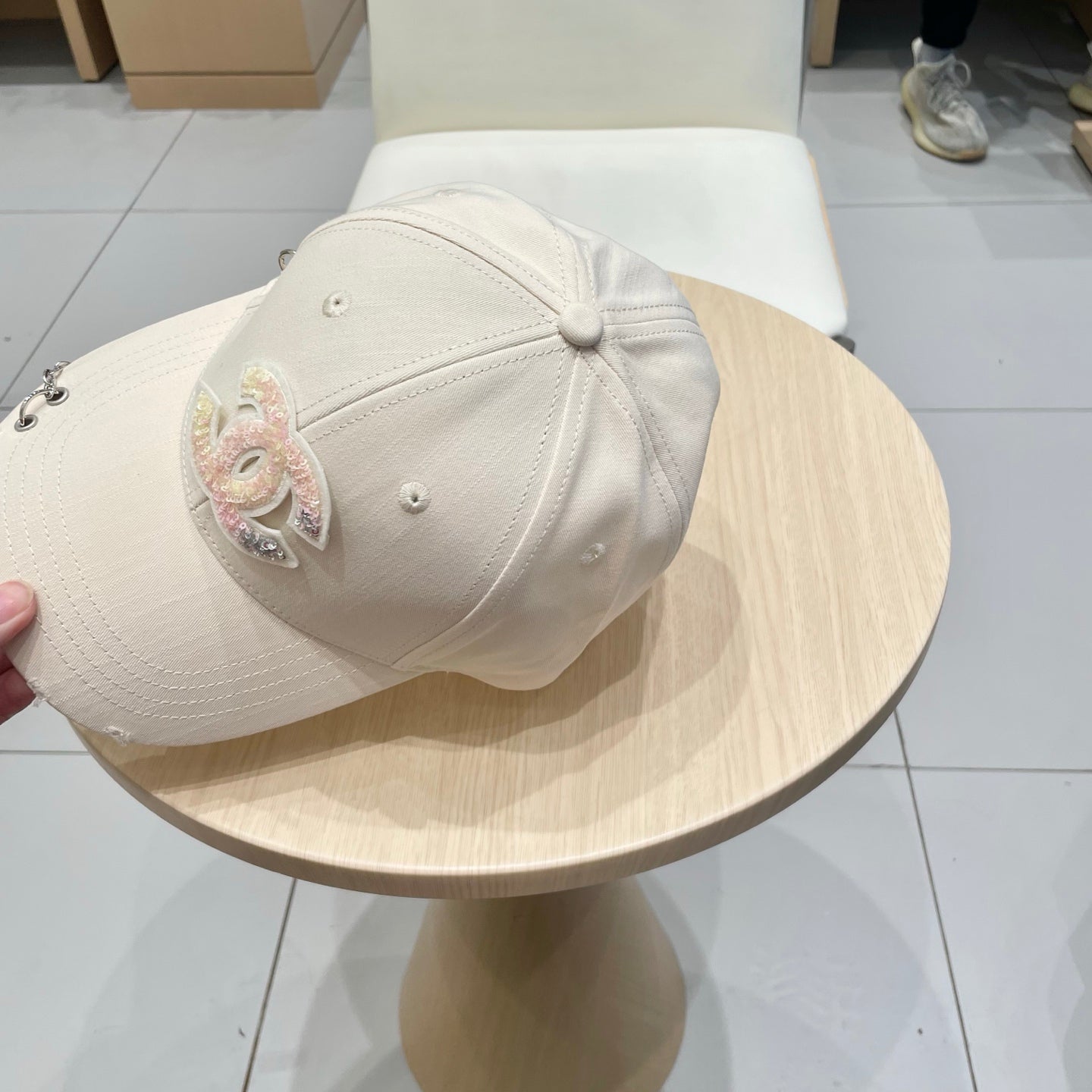 Chanel Baseball Cap with Chain Beige in Cloth 192200