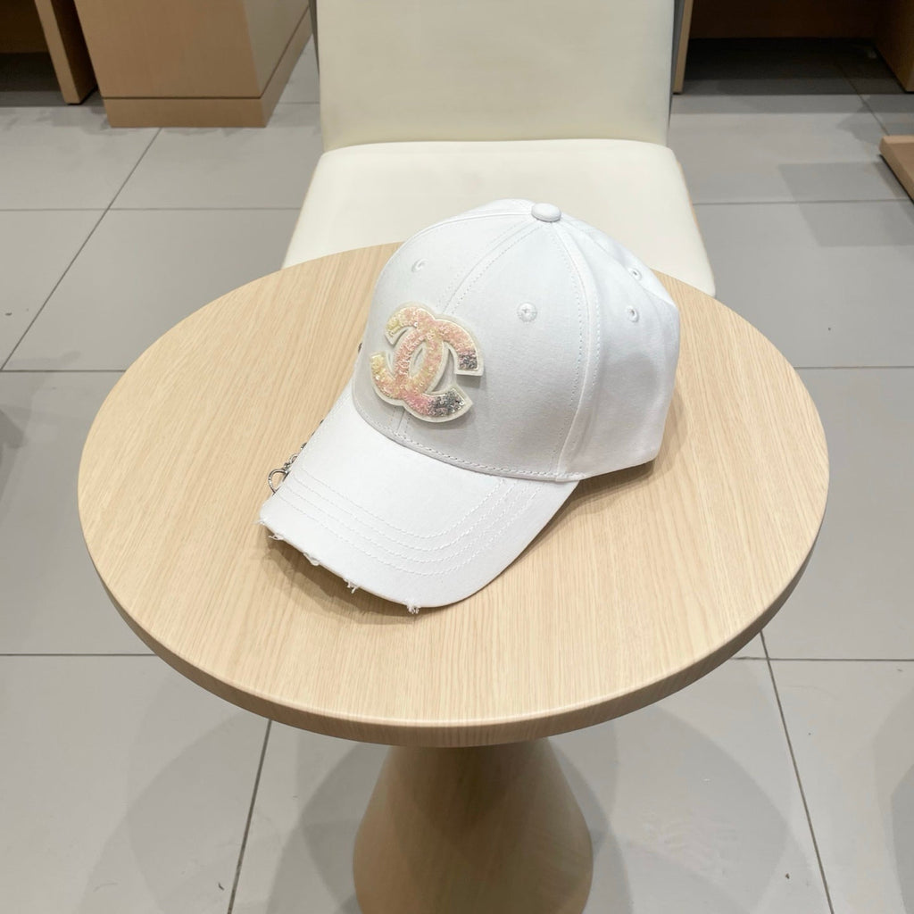 Chanel Baseball Cap with Chain White in Cloth 192198