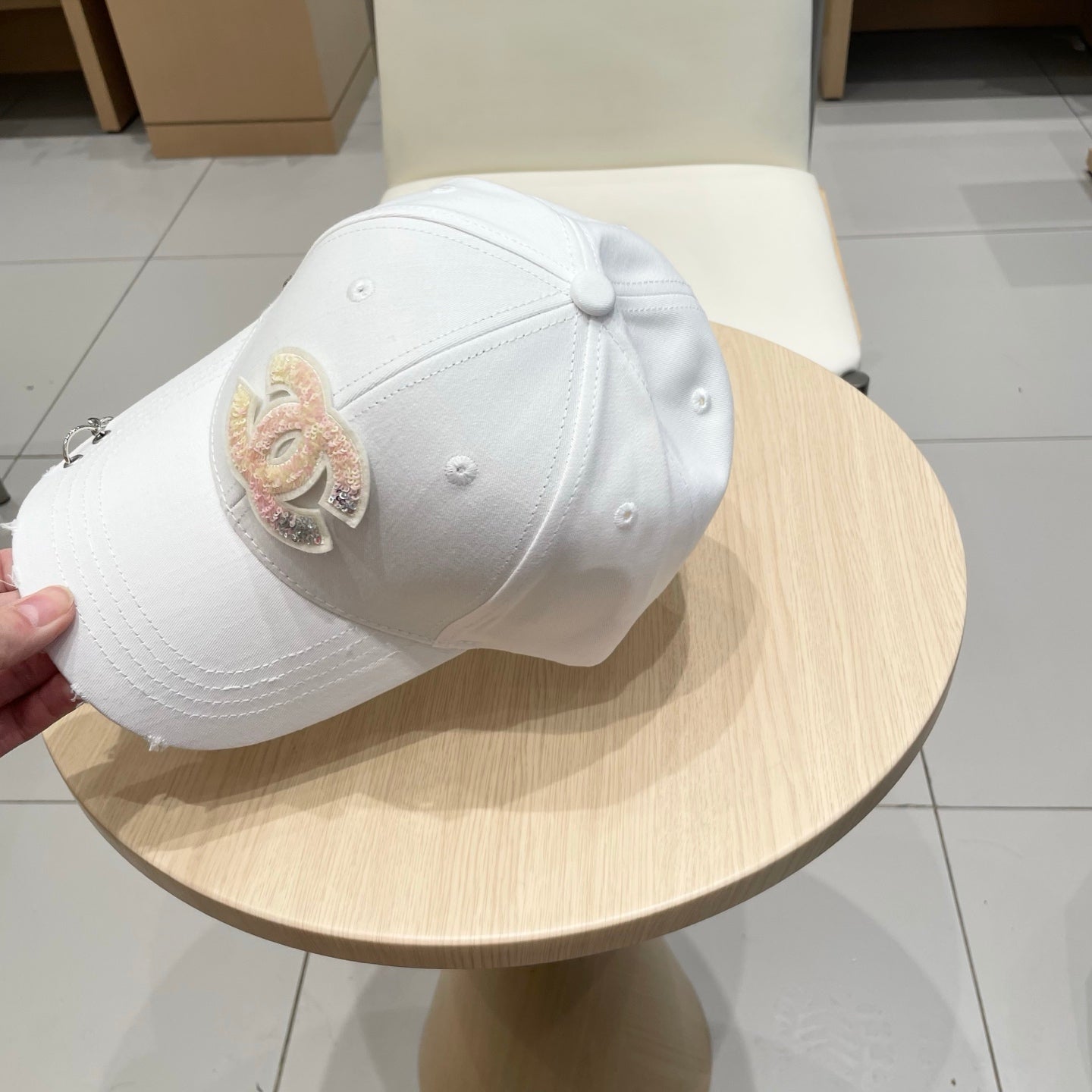 Chanel Baseball Cap with Chain White in Cloth 192198