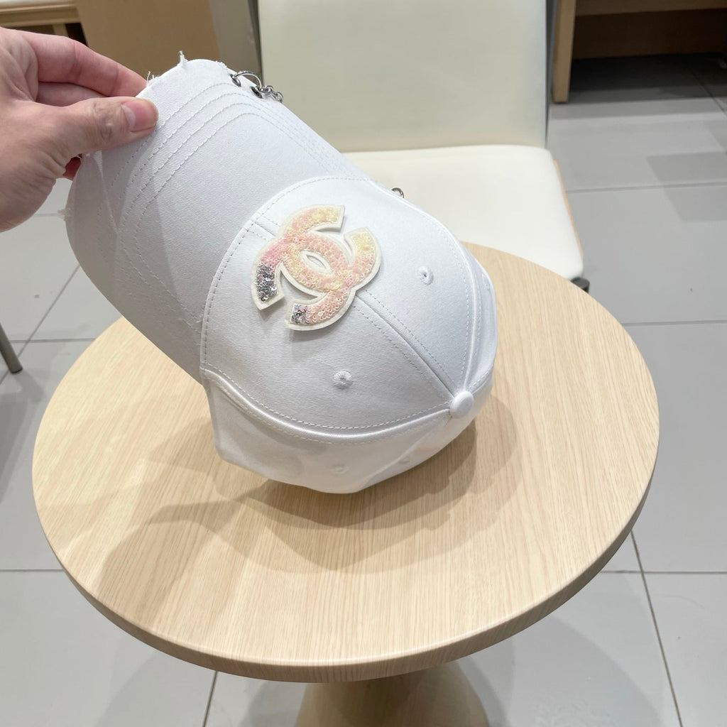 Chanel Baseball Cap with Chain White in Cloth 192198