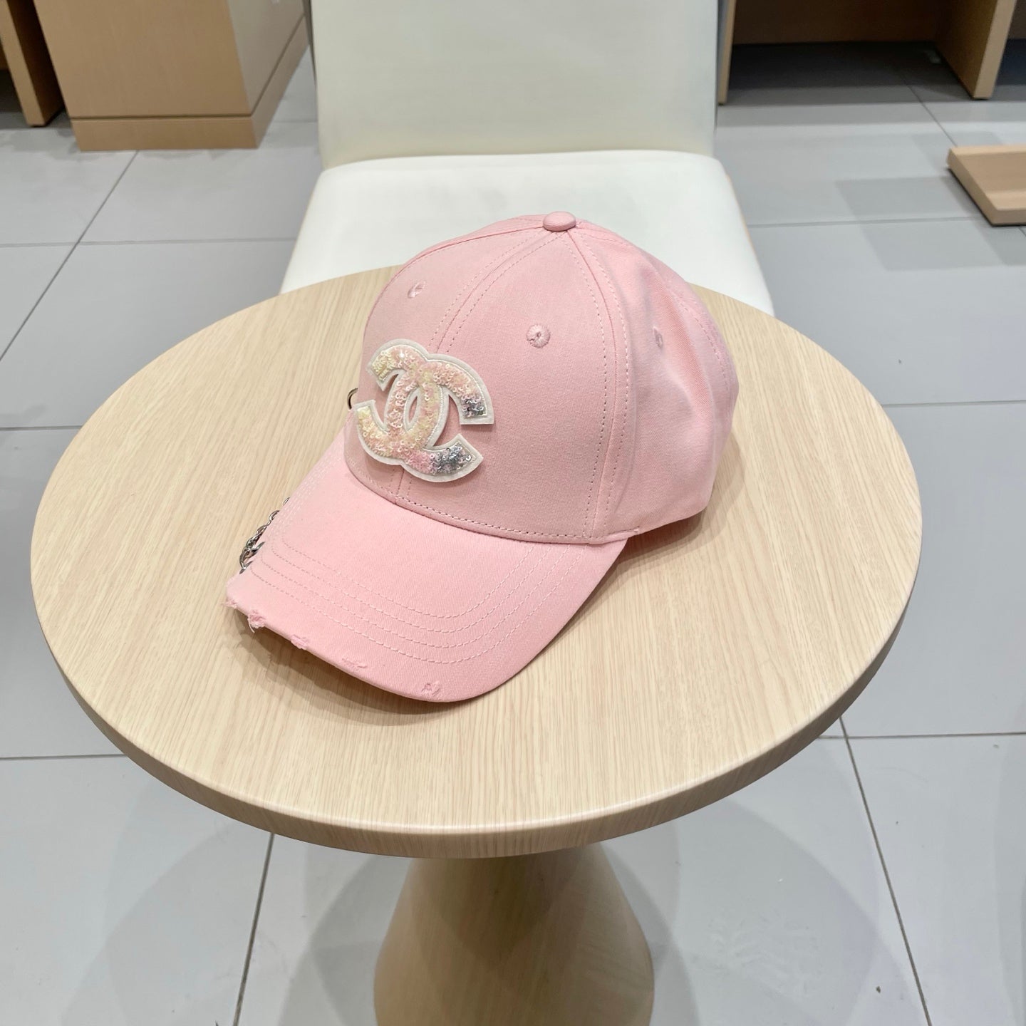 Chanel Baseball Cap with Chain Pink in Cloth 192197