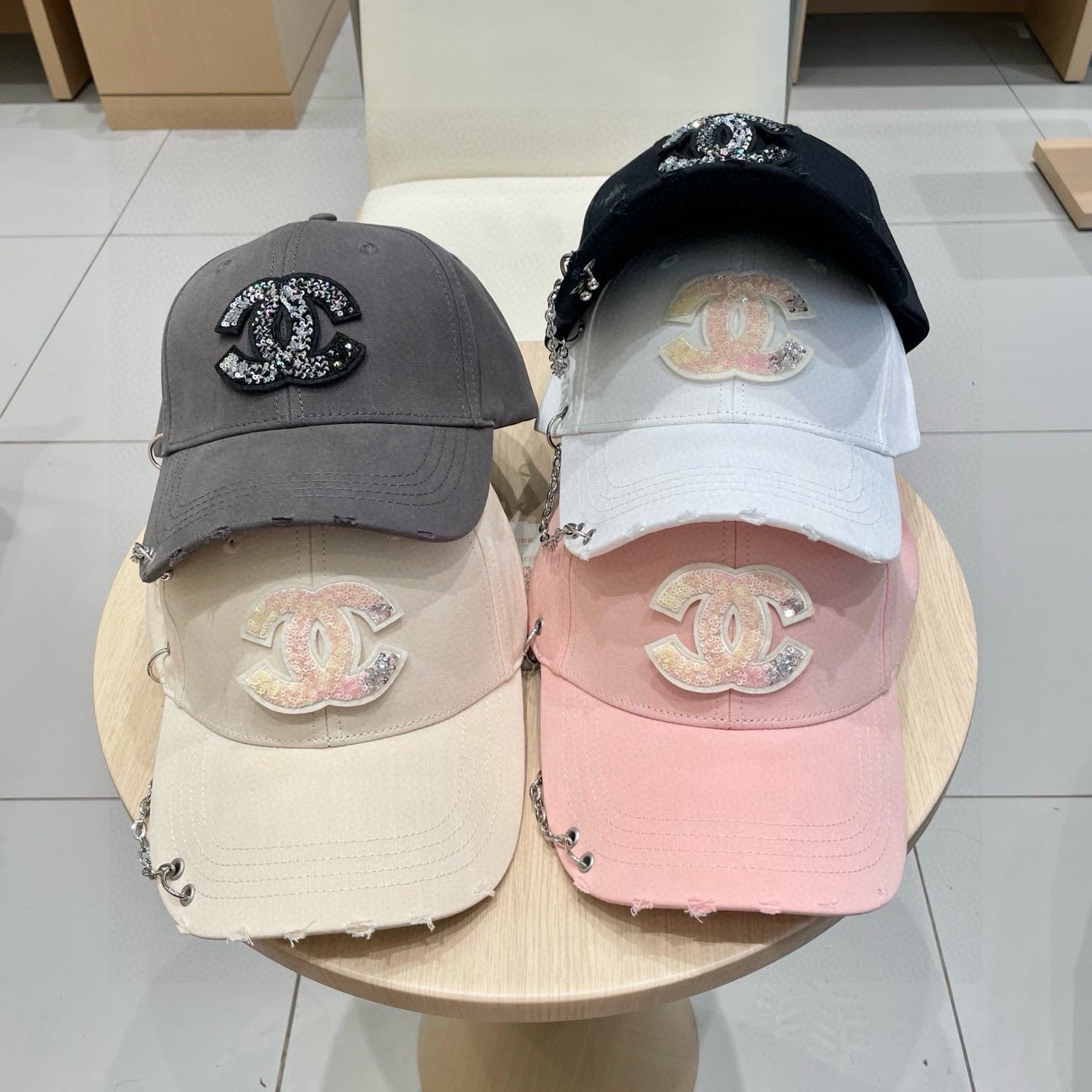 Chanel Baseball Cap with Chain Pink in Cloth 192197