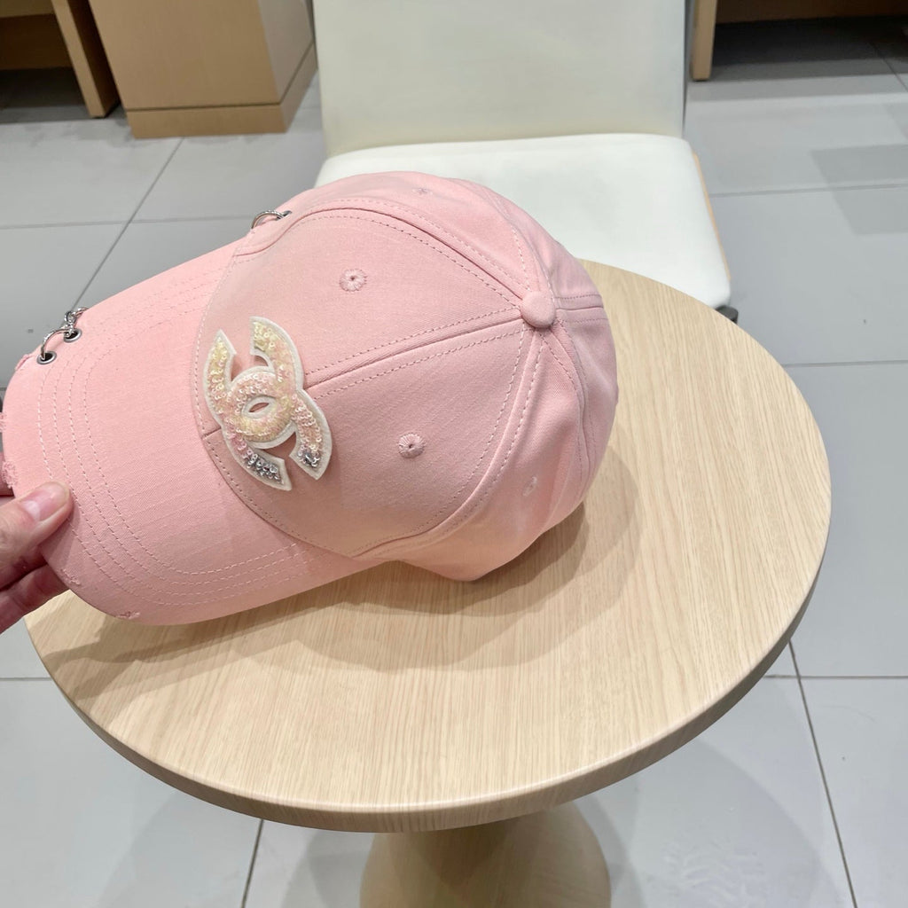 Chanel Baseball Cap with Chain Pink in Cloth 192197