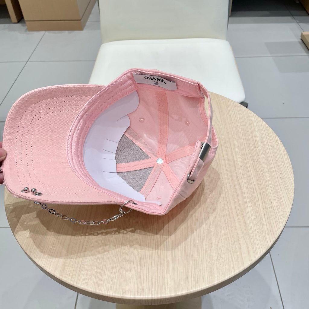 Chanel Baseball Cap with Chain Pink in Cloth 192197