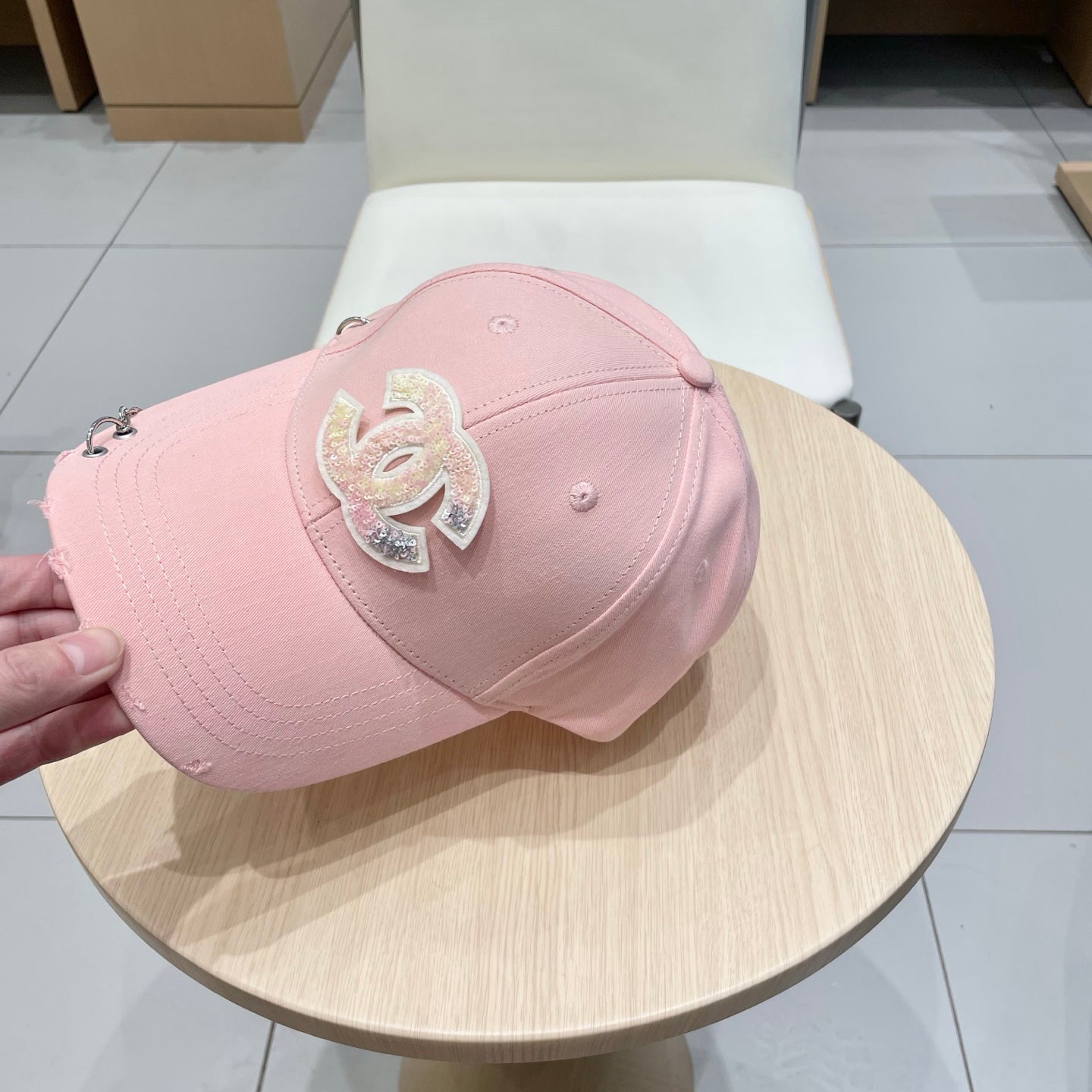 Chanel Baseball Cap with Chain Pink in Cloth 192197