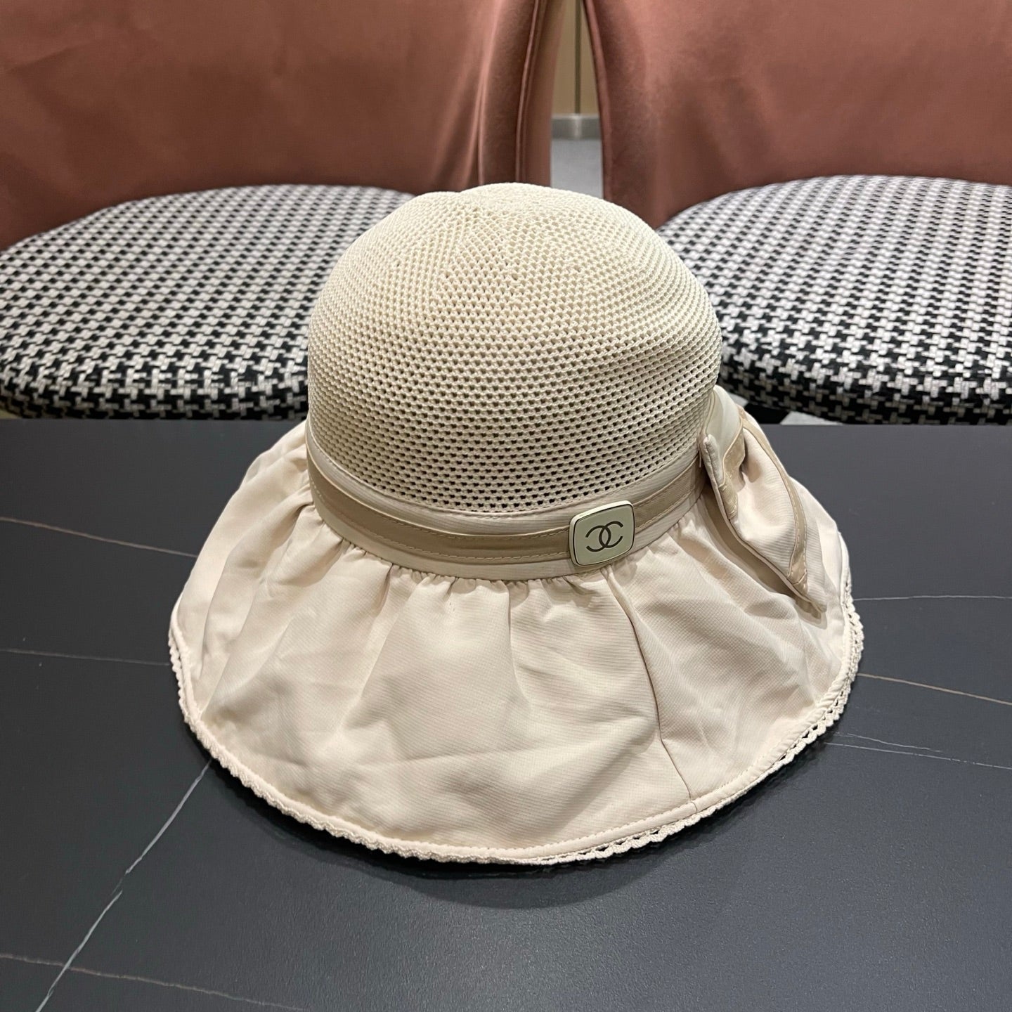 Chanel Korean Style Bowknot Hat Beige in Cloth 192189