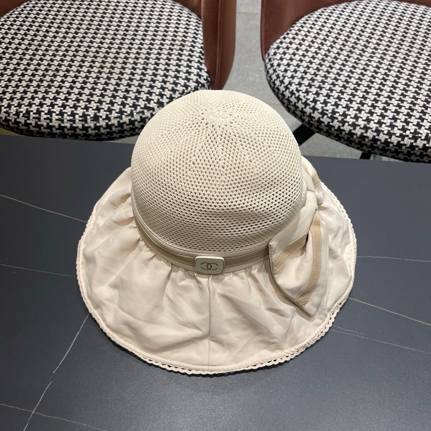 Chanel Korean Style Bowknot Hat Beige in Cloth 192189