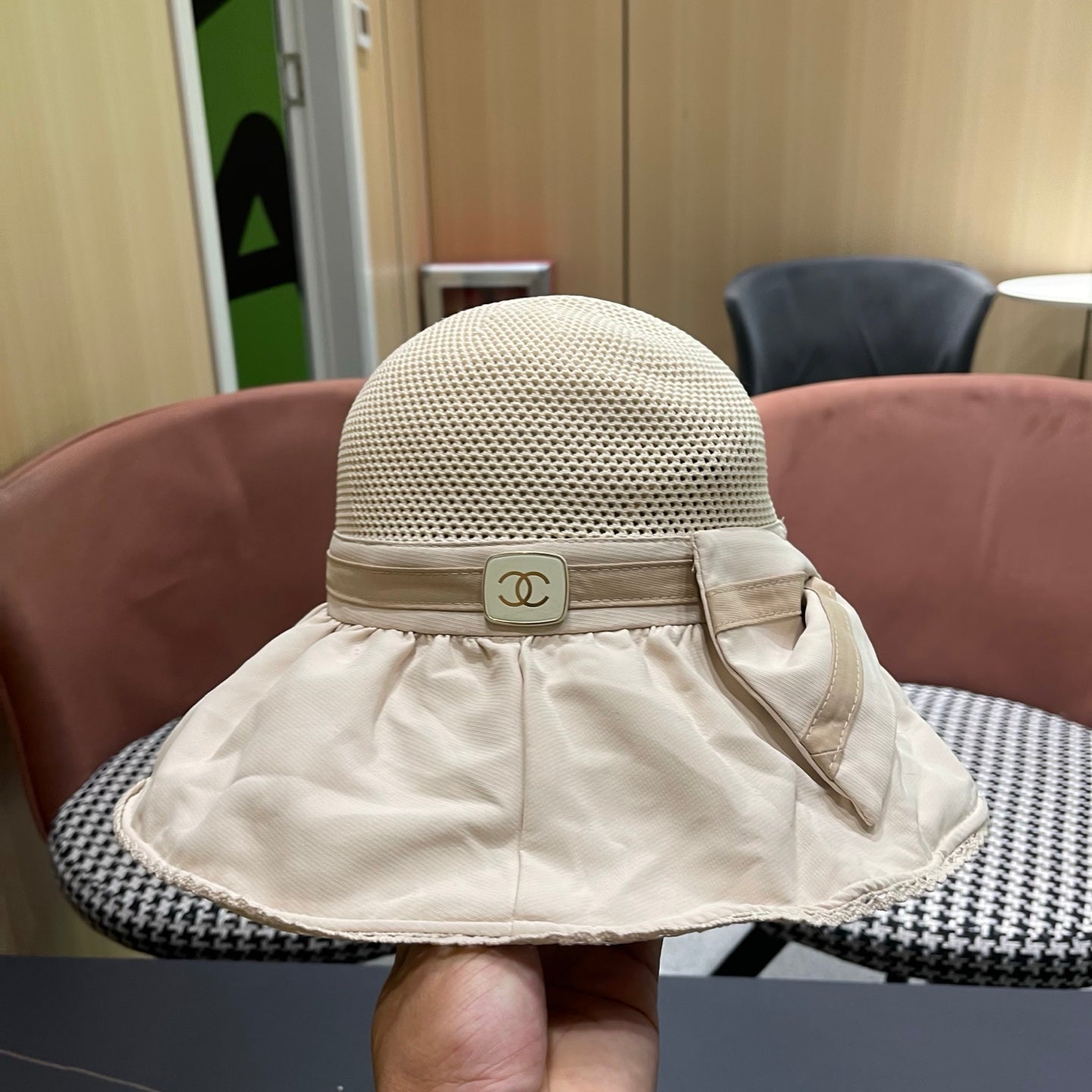 Chanel Korean Style Bowknot Hat Beige in Cloth 192189