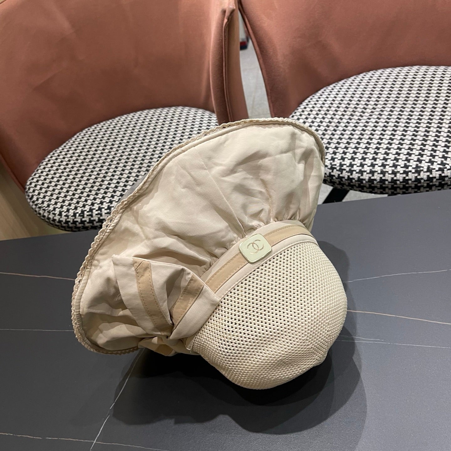 Chanel Korean Style Bowknot Hat Beige in Cloth 192189