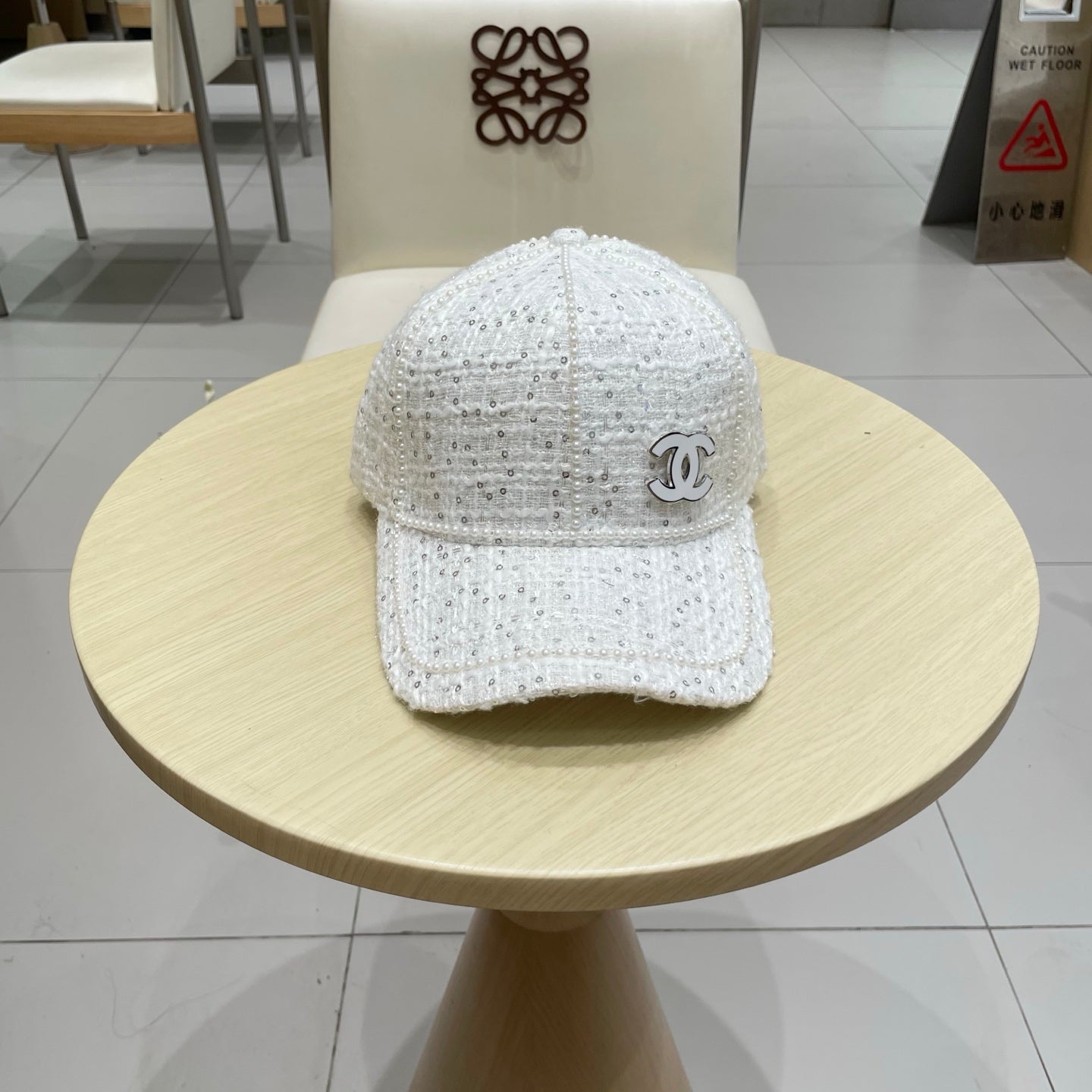 Chanel Baseball Cap With Heavy Pearl White in Cloth 192121