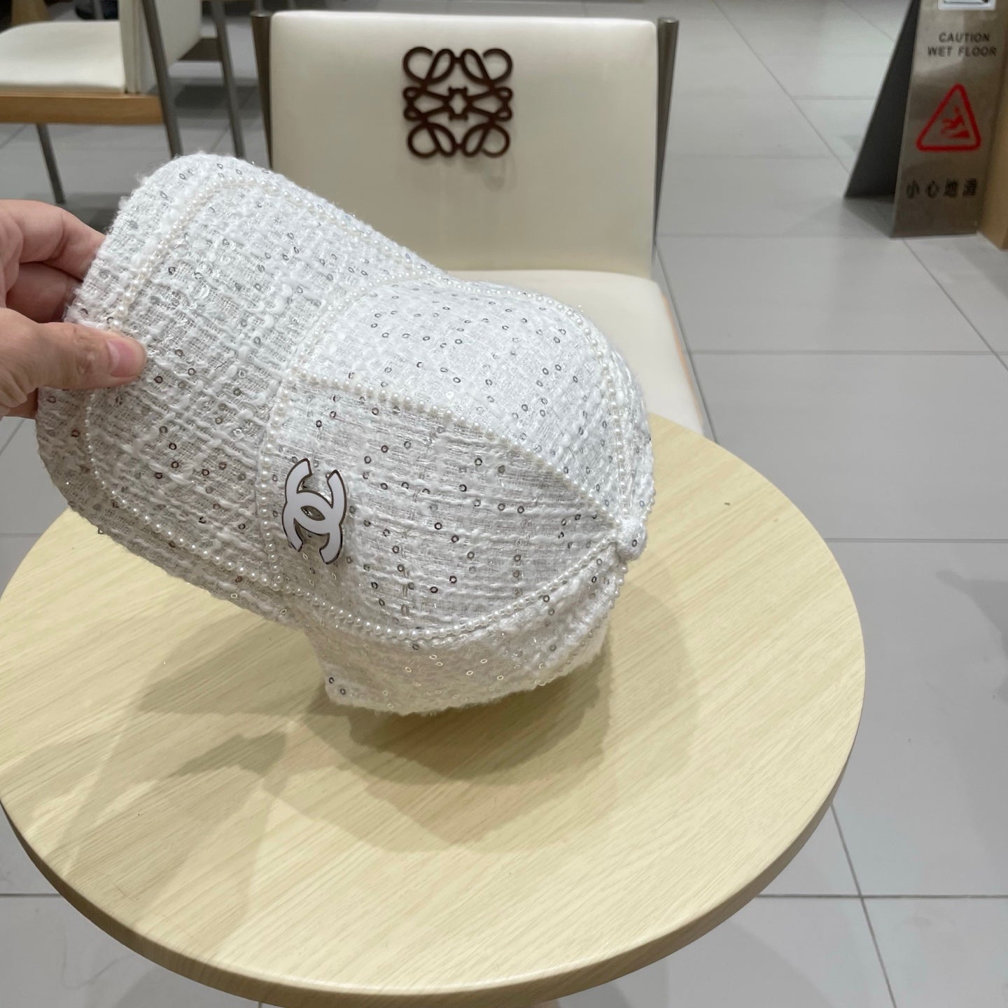 Chanel Baseball Cap With Heavy Pearl White in Cloth 192121