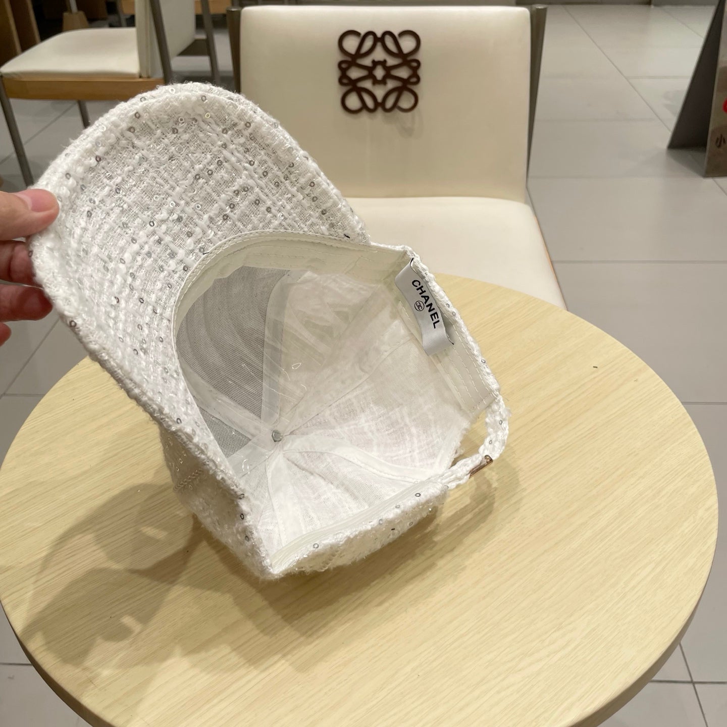 Chanel Baseball Cap With Heavy Pearl White in Cloth 192121